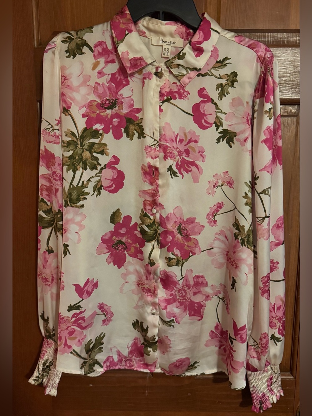 Floral Button-Up Blouse in Pink and Cream